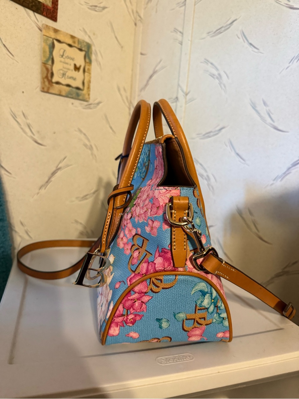 Dooney & Bourke Blue hydrangea Satchel small shopper - Picture 2 of 12